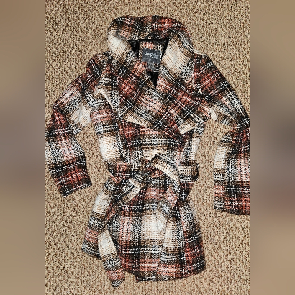 Charlotte Russe Plaid Belted Coat NWOT